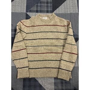 Vintage 80s Lahmar Beige Striped Colored Sweater Wool Blend Made‎ In USA Mens M